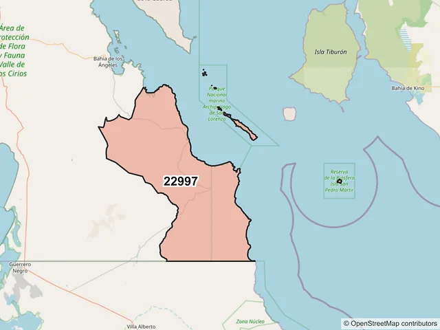 Mapa del código postal 22997, San Quintín, Baja California