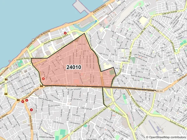 Mapa del código postal 24010, Campeche, Campeche