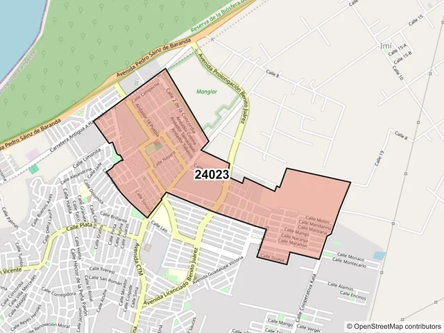 Mapa del código postal 24023, Campeche, Campeche