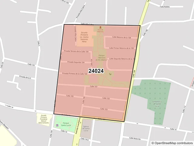 Mapa del código postal 24024, Campeche, Campeche