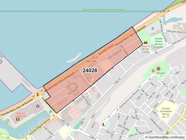 Mapa del código postal 24028, Campeche, Campeche