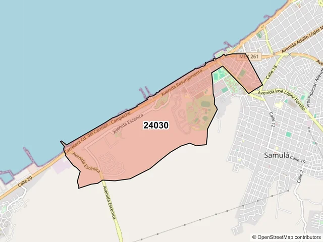 Mapa del código postal 24030, Campeche, Campeche