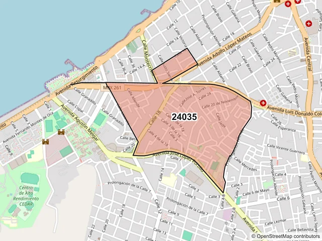 Mapa del código postal 24035, Campeche, Campeche