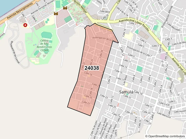 Mapa del código postal 24038, Campeche, Campeche