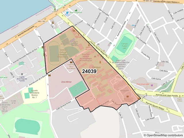 Mapa del código postal 24039, Campeche, Campeche