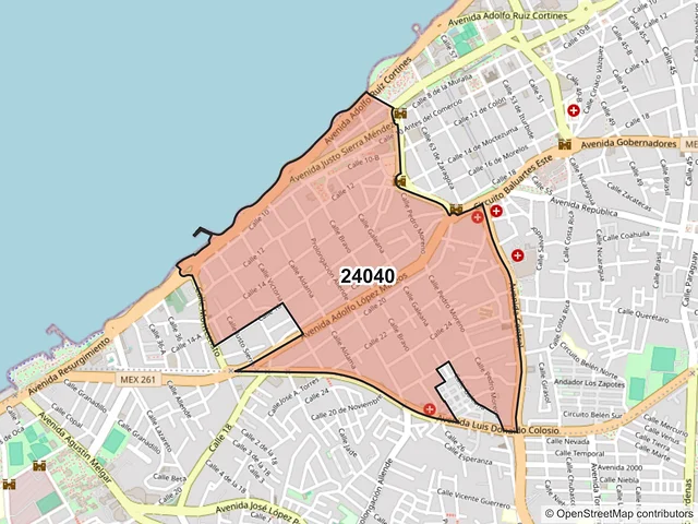 Mapa del código postal 24040, Campeche, Campeche