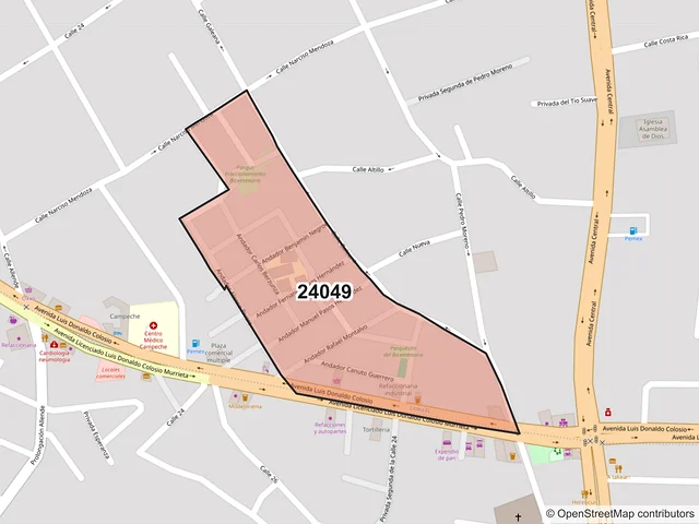 Mapa del código postal 24049, Campeche, Campeche