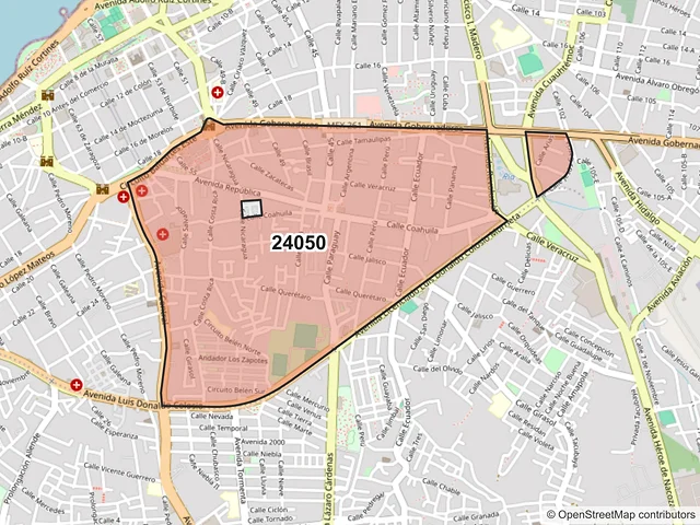 Mapa del código postal 24050, Campeche, Campeche
