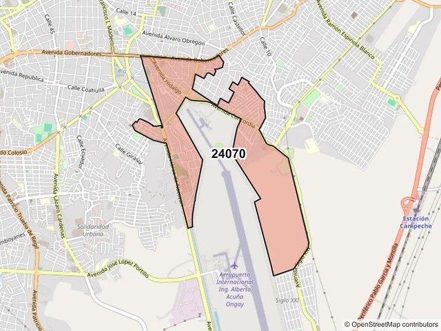 Mapa del código postal 24070, Campeche, Campeche