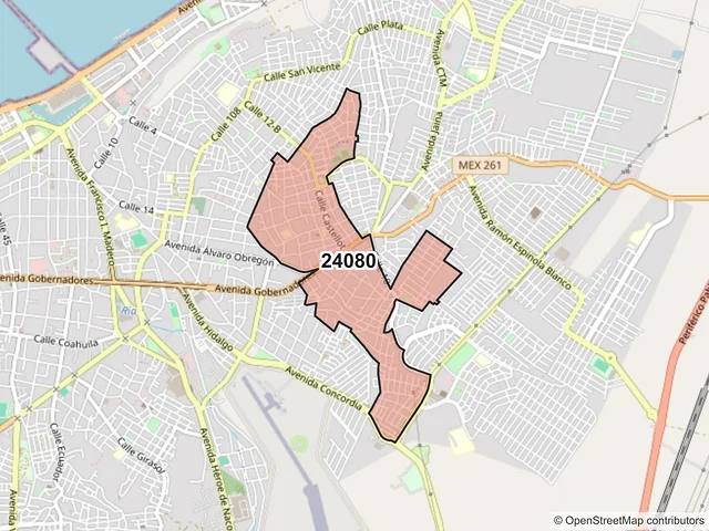 Mapa del código postal 24080, Campeche, Campeche