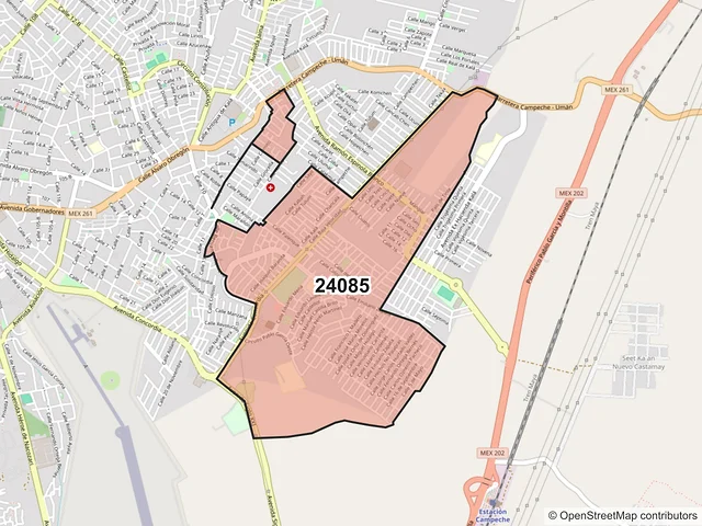 Mapa del código postal 24085, Campeche, Campeche