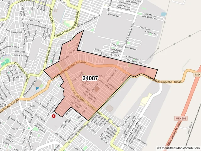 Mapa del código postal 24087, Campeche, Campeche