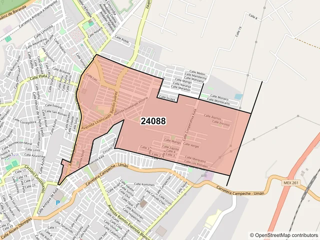 Mapa del código postal 24088, Campeche, Campeche
