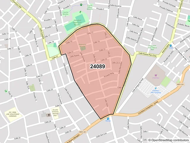 Mapa del código postal 24089, Campeche, Campeche