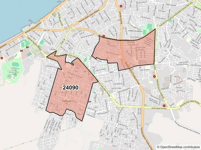 Mapa del código postal 24090, Campeche, Campeche