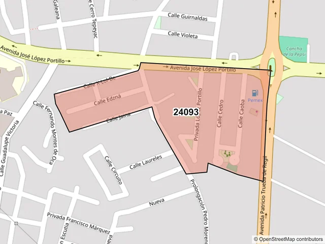 Mapa del código postal 24093, Campeche, Campeche