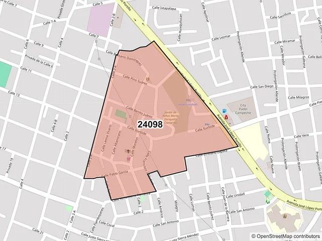 Mapa del código postal 24098, Campeche, Campeche