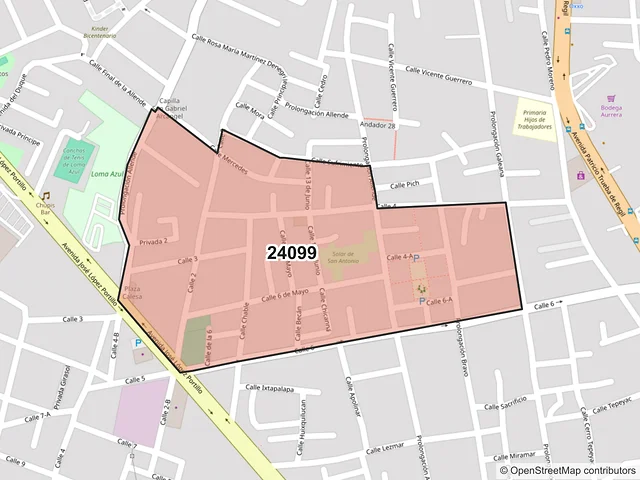 Mapa del código postal 24099, Campeche, Campeche