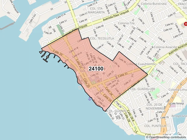 Mapa del código postal 24100, Carmen, Campeche