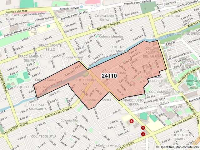 Mapa del código postal 24110, Carmen, Campeche