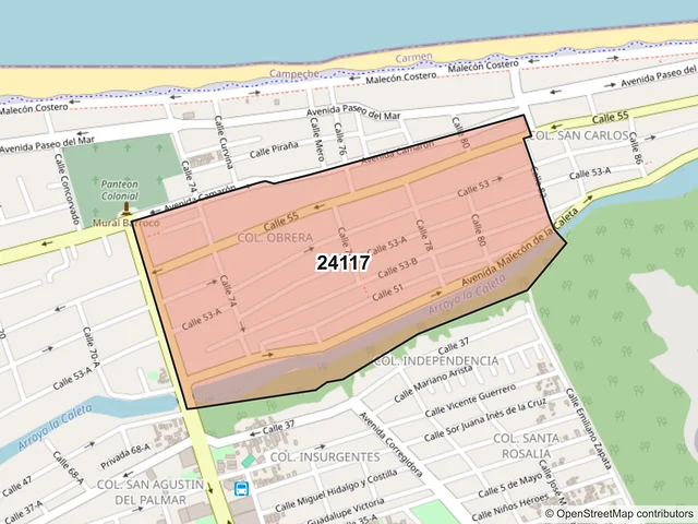 Mapa del código postal 24117, Carmen, Campeche