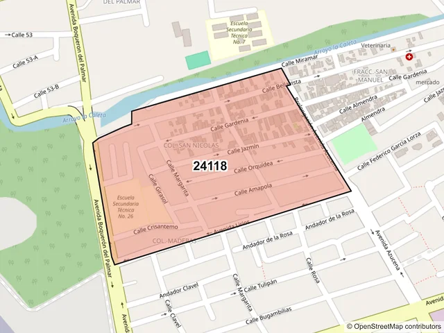 Mapa del código postal 24118, Carmen, Campeche