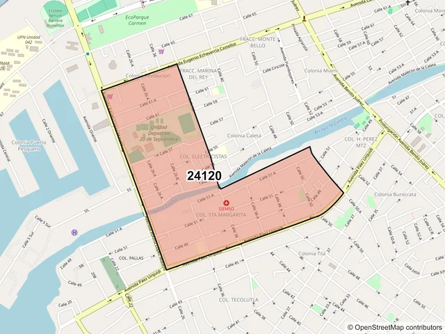 Mapa del código postal 24120, Carmen, Campeche