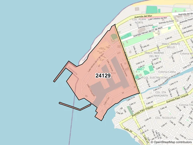 Mapa del código postal 24129, Carmen, Campeche