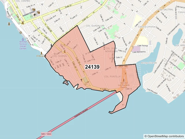 Mapa del código postal 24139, Carmen, Campeche