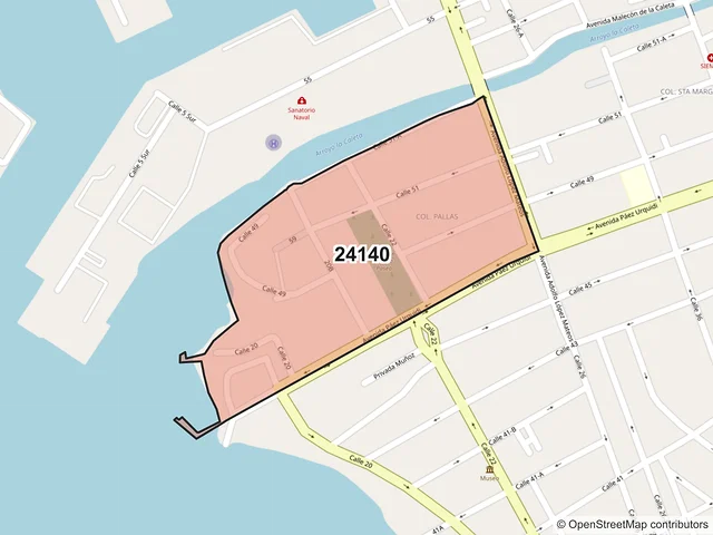 Mapa del código postal 24140, Carmen, Campeche
