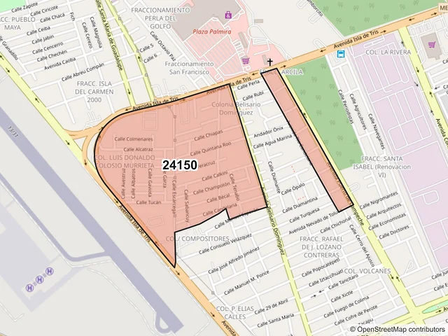 Mapa del código postal 24150, Carmen, Campeche