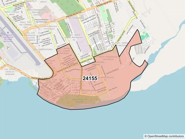 Mapa del código postal 24155, Carmen, Campeche