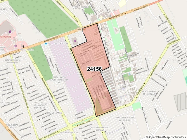 Mapa del código postal 24156, Carmen, Campeche