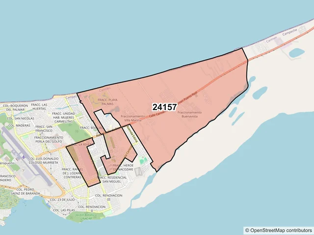Mapa del código postal 24157, Carmen, Campeche