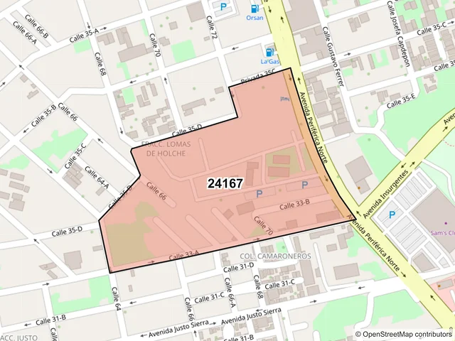 Mapa del código postal 24167, Carmen, Campeche