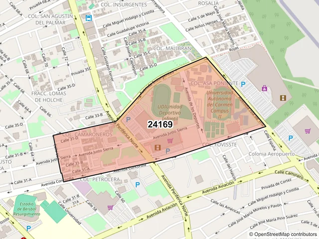 Mapa del código postal 24169, Carmen, Campeche