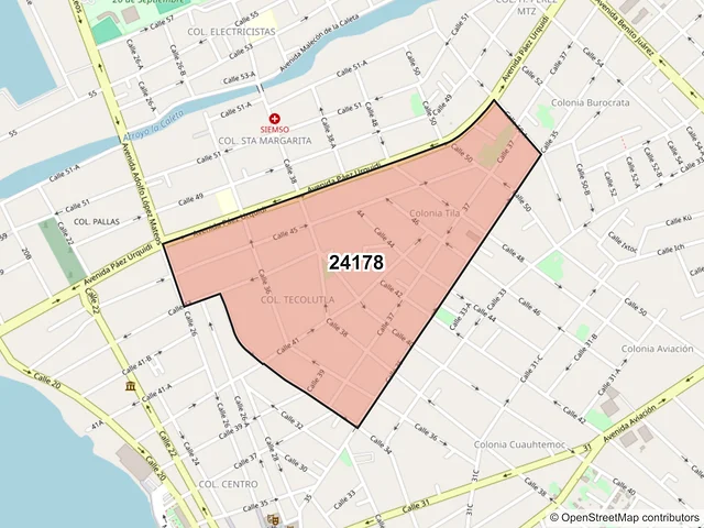 Mapa del código postal 24178, Carmen, Campeche