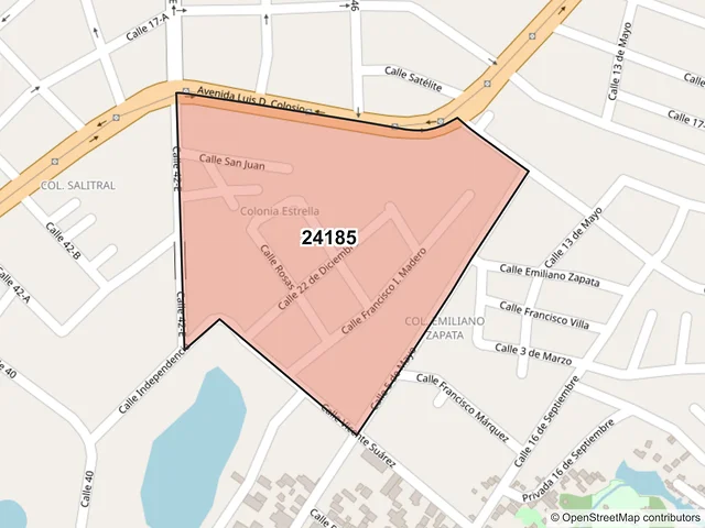 Mapa del código postal 24185, Carmen, Campeche