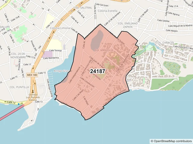 Mapa del código postal 24187, Carmen, Campeche