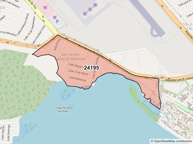 Mapa del código postal 24195, Carmen, Campeche