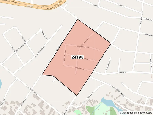Mapa del código postal 24198, Carmen, Campeche