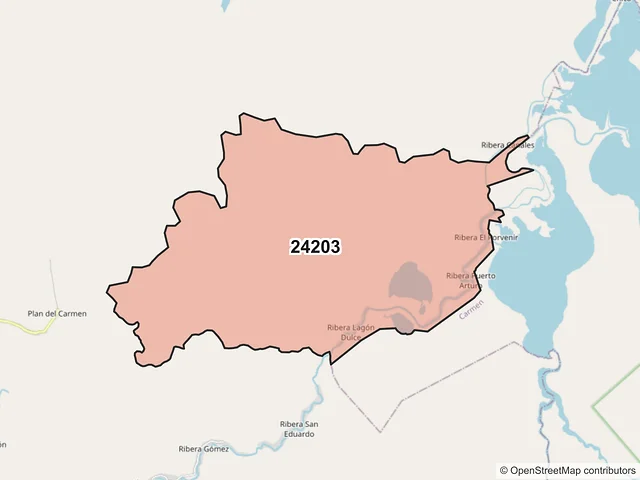 Mapa del código postal 24203, Palizada, Campeche
