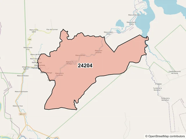 Mapa del código postal 24204, Palizada, Campeche