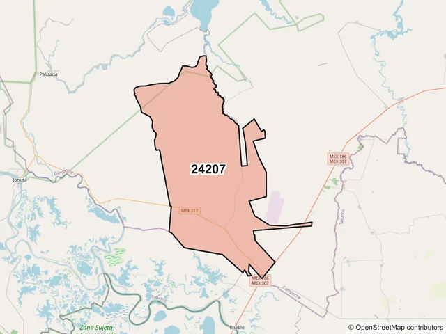 Mapa del código postal 24207, Palizada, Campeche