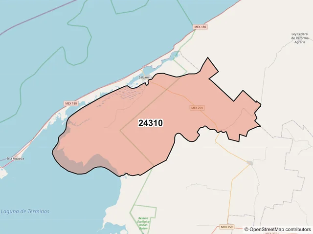 Mapa del código postal 24310, Carmen, Campeche