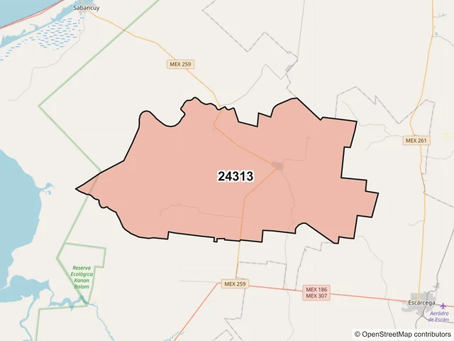 Mapa del código postal 24313, Carmen, Campeche