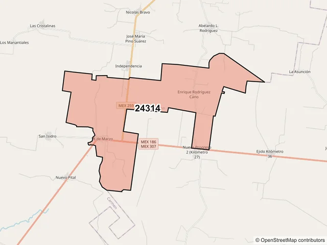 Mapa del código postal 24314, Carmen, Campeche