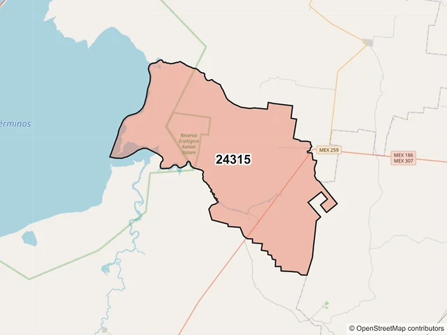 Mapa del código postal 24315, Carmen, Campeche
