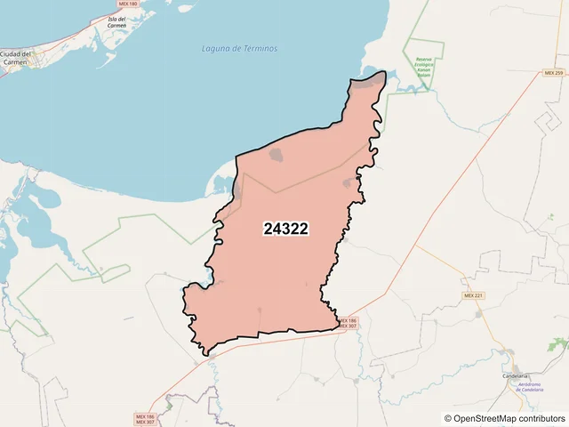 Mapa del código postal 24322, Carmen, Campeche