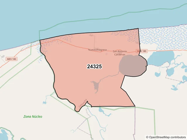 Mapa del código postal 24325, Carmen, Campeche